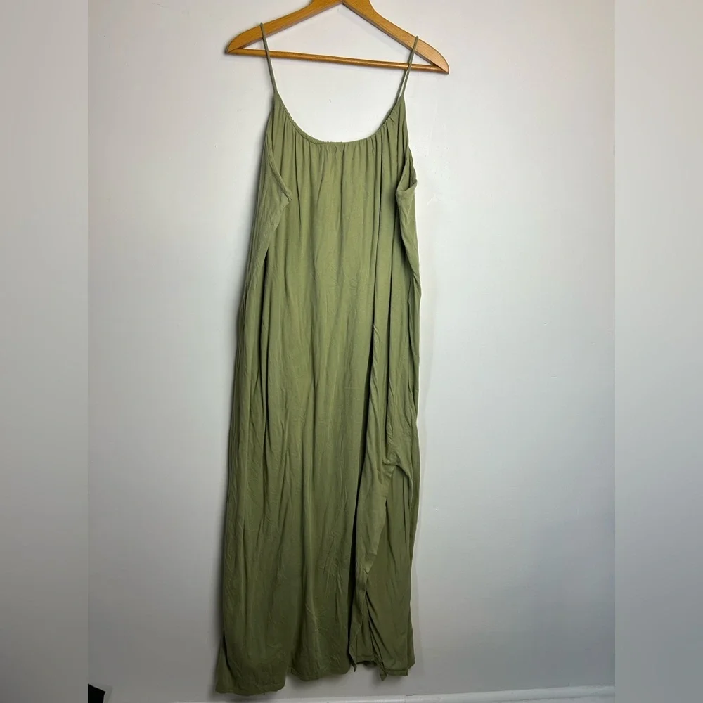 Sold Synergy Maxi Dress Women L 100% Organic Cotton Elegant Green Slip Sleeveles - Picture 3 of 12